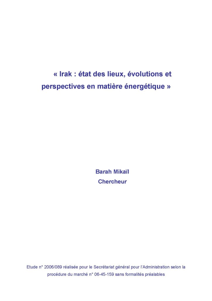 Irak : état des lieux, évolutions et perspectives en matière énergétique

