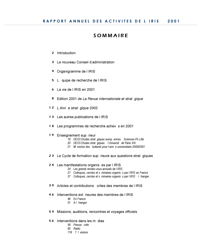 Rapport d’activités 2001
